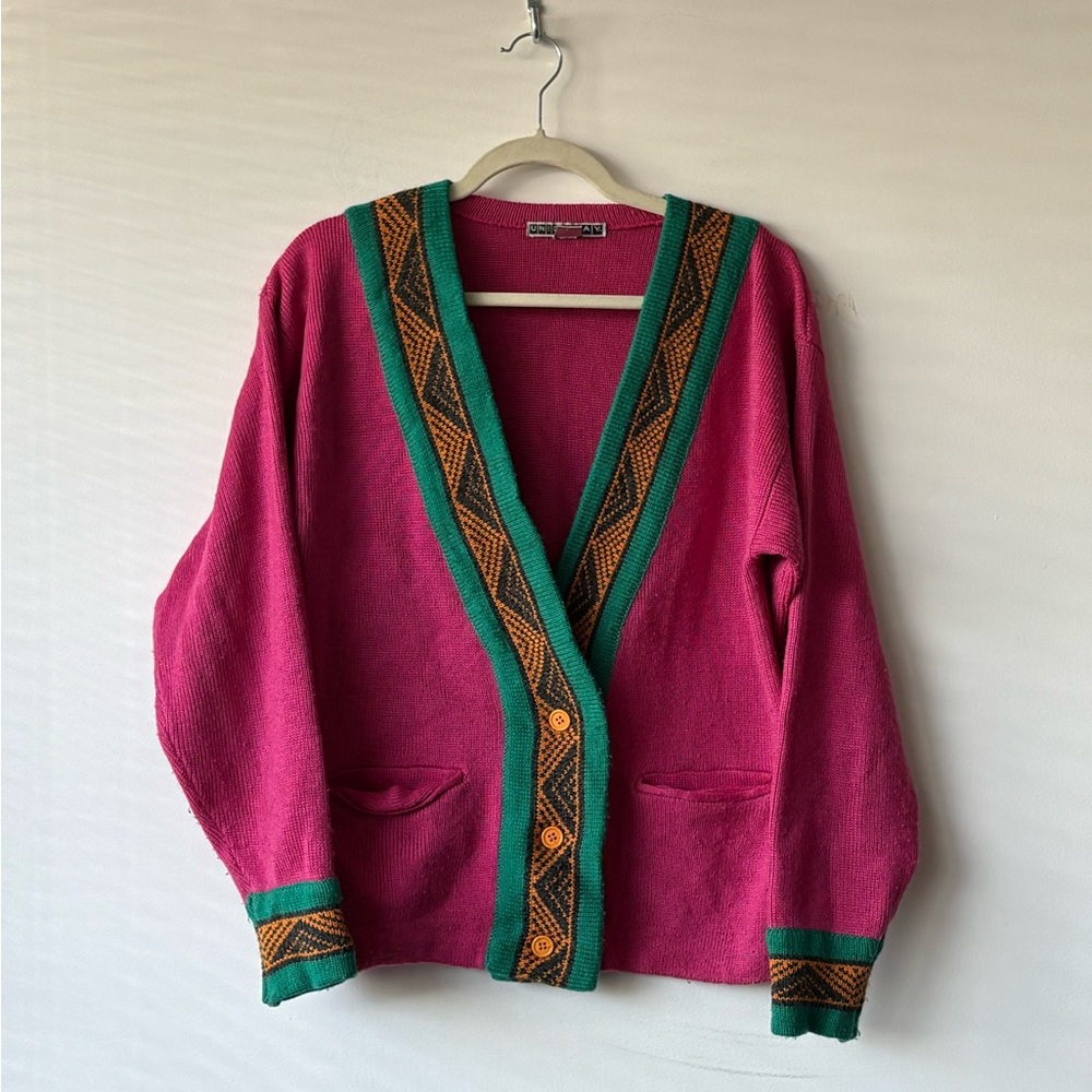 Vintage Pink and Green Cardigan Sweater